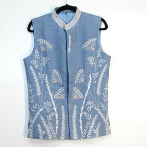 Vintage Custom Blue Cotton Vest Handcrafted Retro Fashion